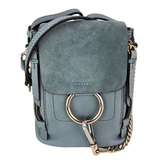 Chloe Blue Faye Mini Suede and Leather Backpack Bag - Picture 1 of 14